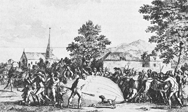 Peasants destroy first montgolfier balloon