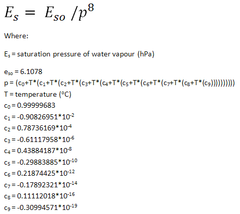 Herman Wobus Vapour Pressure Polynomial